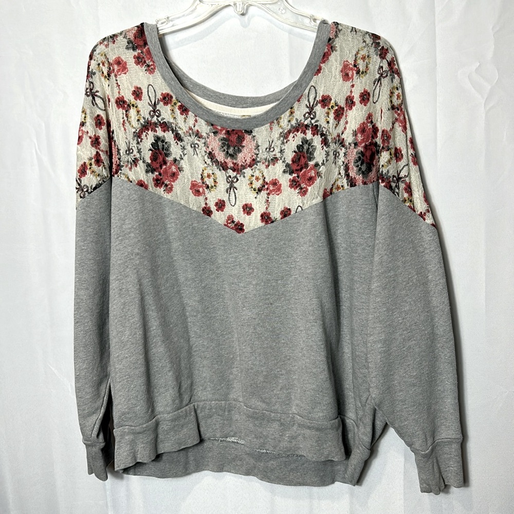 Free People Gray Floral Sweatshirt